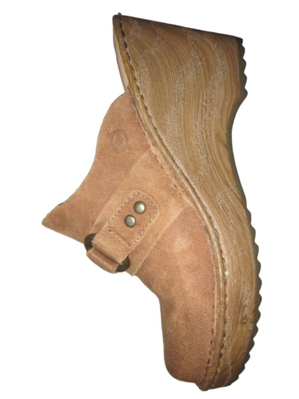 Born 7 Nola Clogs Mules Tan Camel Suede Leather Platform Chunky Wedge High Heel